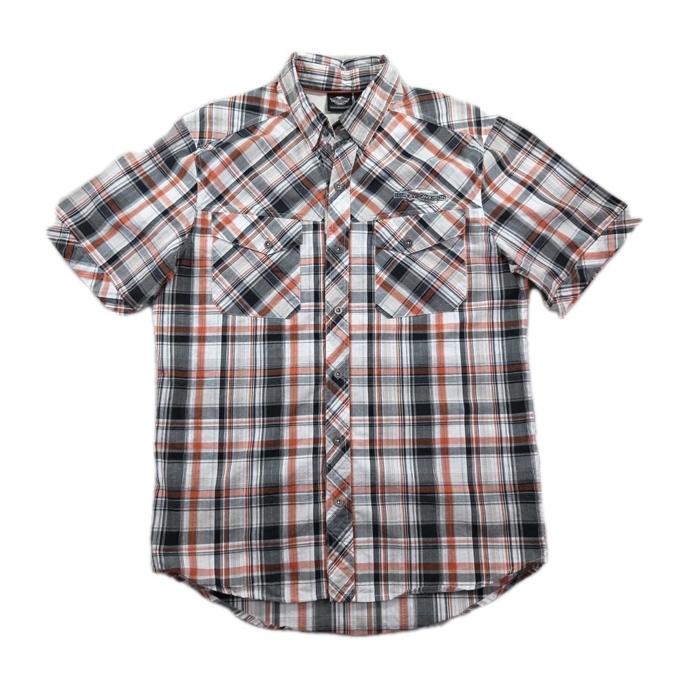 Harley Davidson Shirt Mens Large Plaid Vented Button Up Short Sleeve Riding